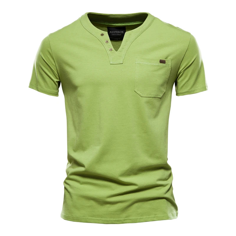 2021 Verão Top Qualidade Camiseta Algodão Masculina Cor Sólida Design Gola V Camiseta Casual Clássica Roupa Masculina Blusas Camiseta Masculina