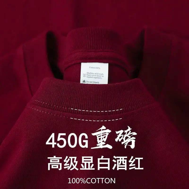 American 450g Heavy Cotton Short-sleeved T-shirt Men's and Women's Solid Color Loose Round Neck Top Bottoming Shirt Half-sleeved