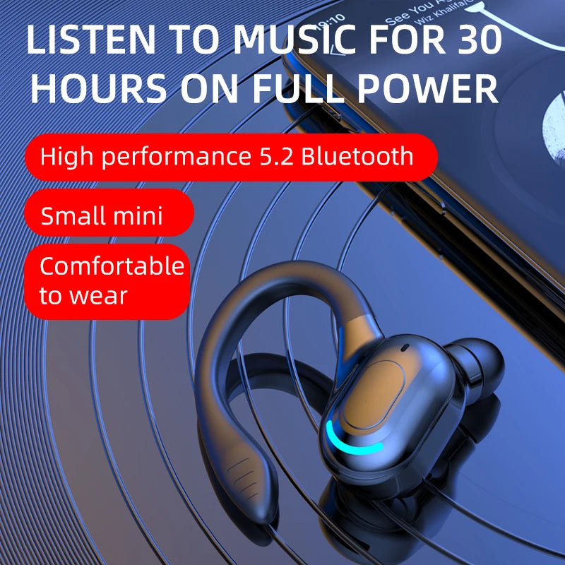 Fone de ouvido Bluetooth 5.2 à prova d'água, fones de ouvido sem fio com microfone, mini ganchos de orelha, fones de ouvido estéreo HiFi para celular