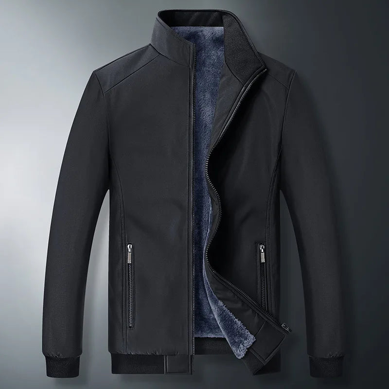 Jaqueta Masculina Forrada de Lã Grossa Casaco Casual da Moda Gola Alta Caimento Solto Respirável Resistente ao Desgaste à Prova de Vento Polies...