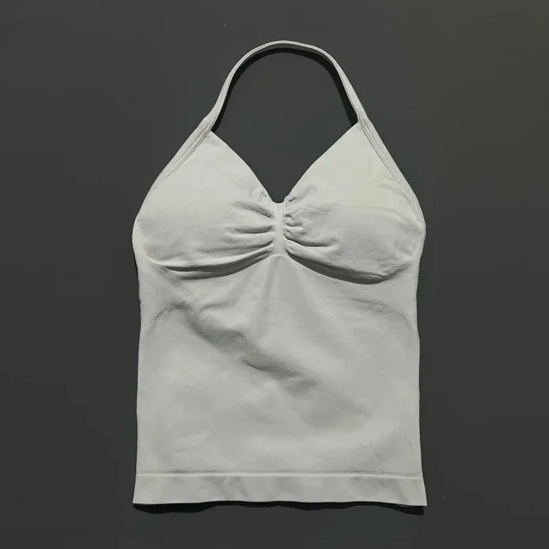 Conjuntos de Academia Femininos 2 Peças Impacto Sem Costura Fitness Yoga Roupa Esportiva Halter Top Shorts Roupa de Treino Corrida Roupa de Academia