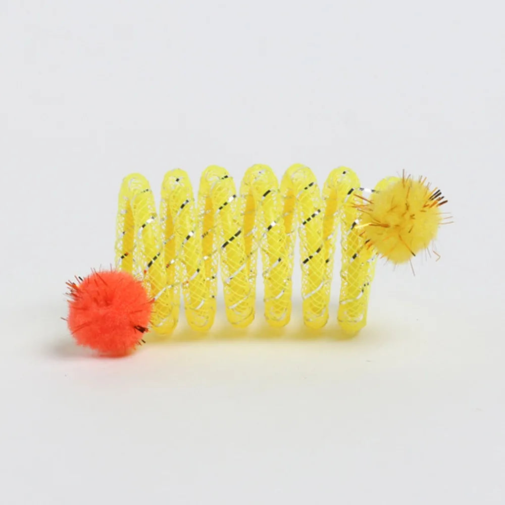1 Peça Molas Coloridas com Bola de Pelúcia Brinquedo para Gatos Mastigarem para Brincadeiras Internas e Externas Estimulando a Curiosidade e
