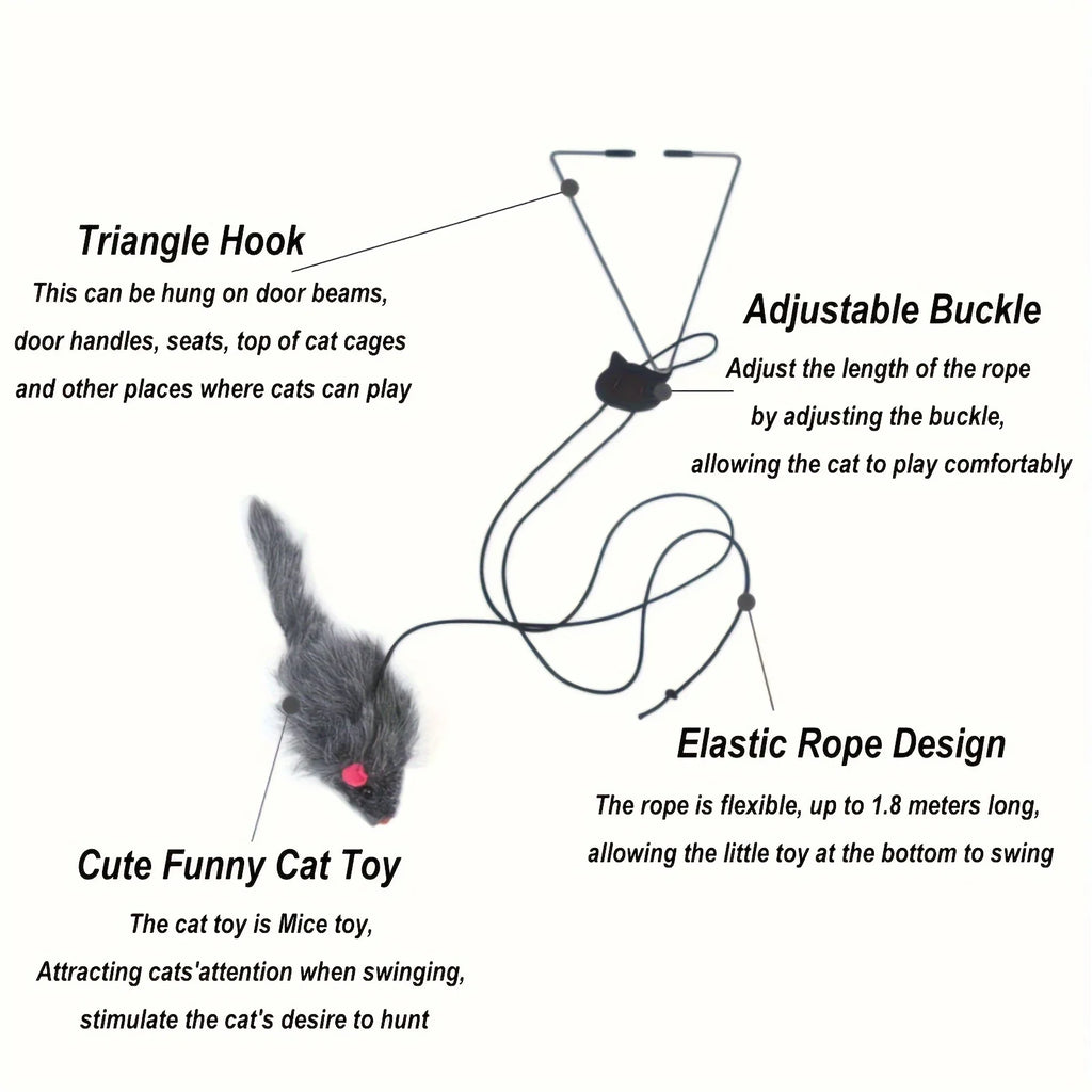 2 Peças Brinquedo Gato Suspenso Ajustável Brinquedos Interativos de Rato de Pendurar na Porta Retrátil Brinquedo Divertido Arranhador de Gato Corda Rato Brinquedo