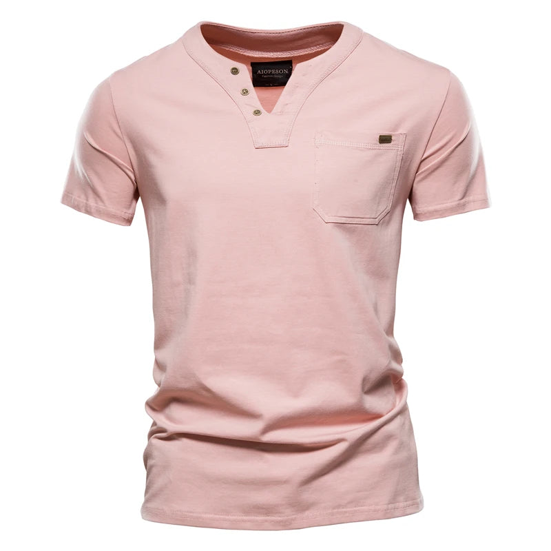2021 Verão Top Qualidade Camiseta Algodão Masculina Cor Sólida Design Gola V Camiseta Casual Clássica Roupa Masculina Blusas Camiseta Masculina