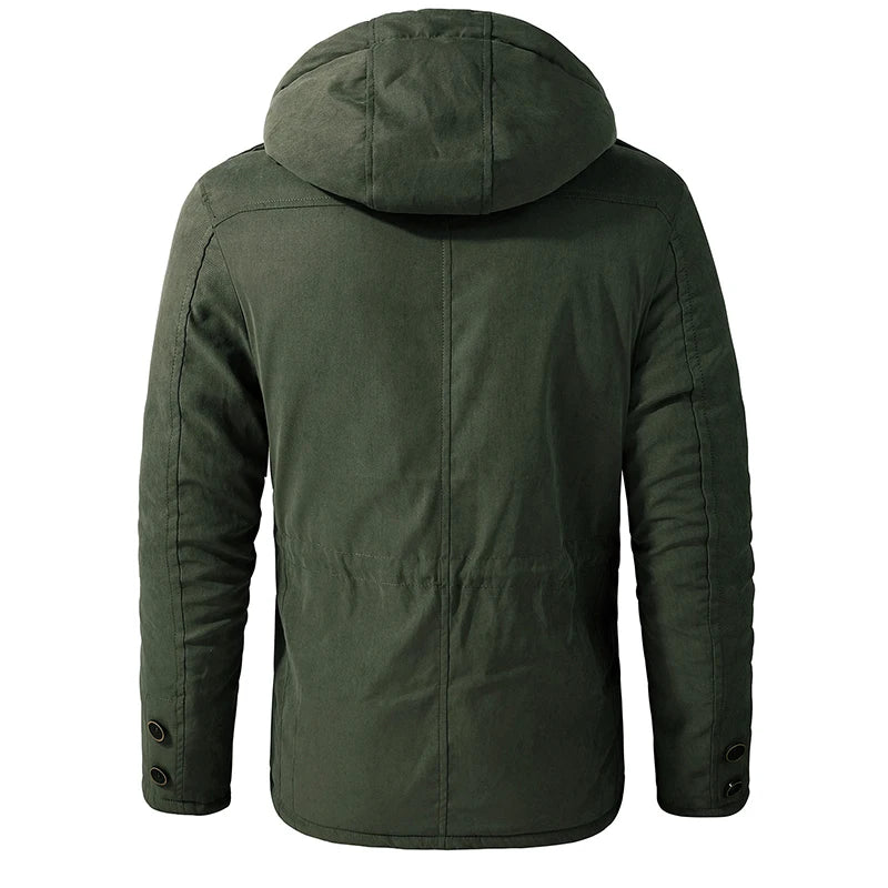 Parkas Masculinas Grossas Jaqueta Quente de Inverno Casaco de Lã com Cashmere Militar ao Ar Livre Acolchoado de Algodão Quebra-Vento Masculino Agasalho com Capuz