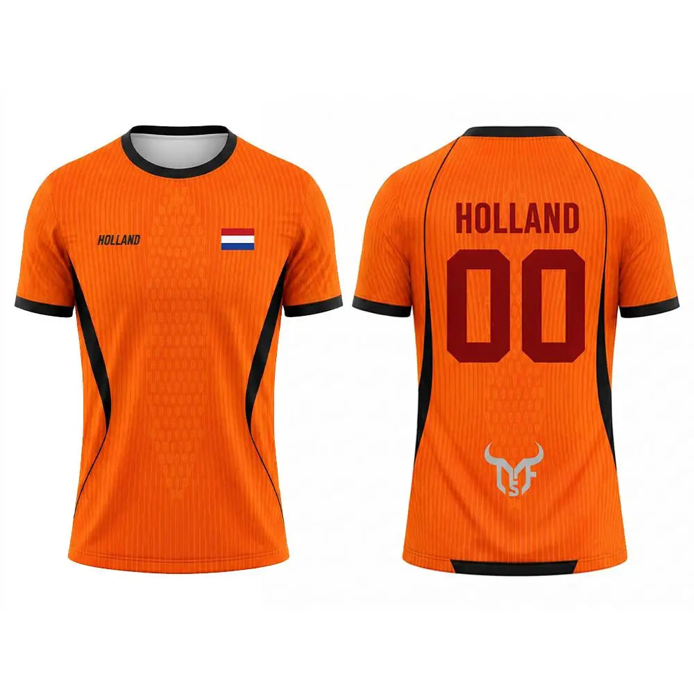 Camisa de Futebol com Estampa da Bandeira da Holanda para Uso ao Ar Livre Casual Respirável Manga Curta Tops Verão Masculina de Academia Esportiva de Treino Camiseta de Futebol