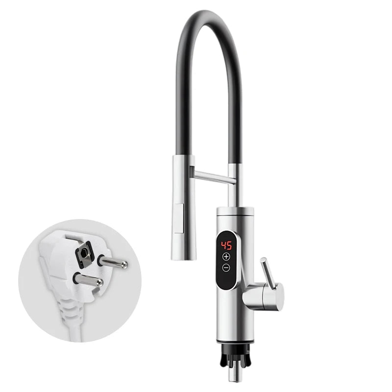 Aquecedor Elétrico de Água 220V Torneira de Cozinha Aquecimento Instantâneo Sem Tanque Misturador de Água Quente com Fluxo Display Digital para Instalação Abaixo da Pia