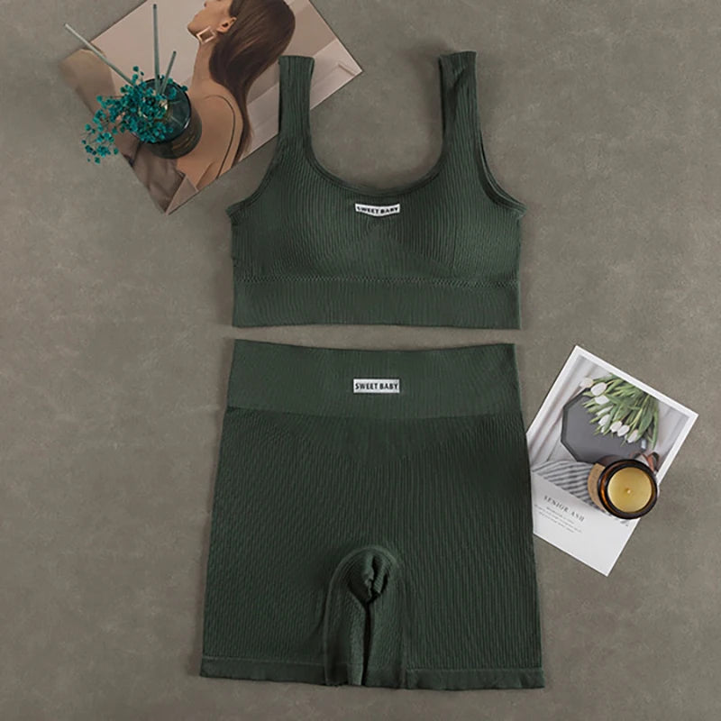 Conjunto de Yoga Feminino Sem Costura Fitness Roupa de Treino Sutiã Esportivo Legging Cintura Alta Sexy Decote V Profundo Roupa de Ginástica 2024 Novo Roupa Esportiva