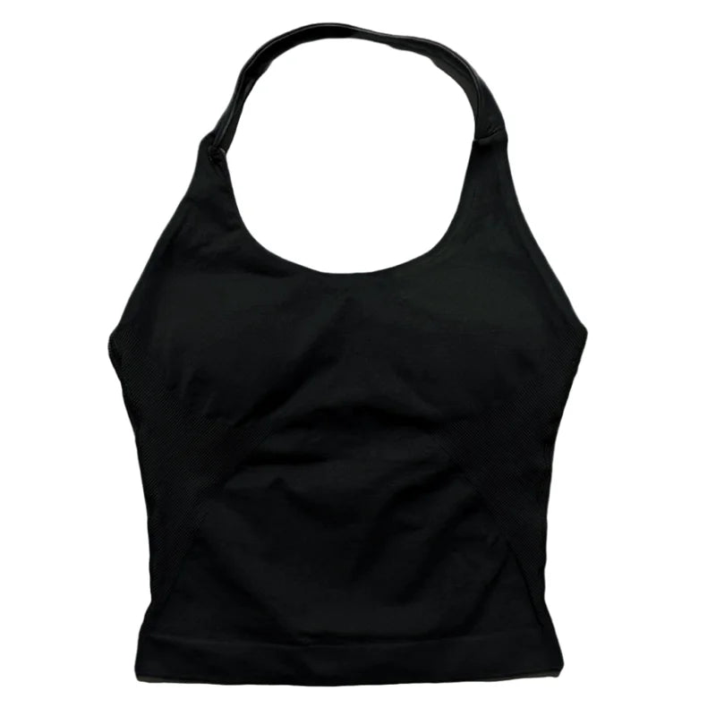 Regata Esportiva Feminina para Academia Sem Costura Yoga com Bojo Removível Top Esportivo Push-up Fitness Treino Corrida