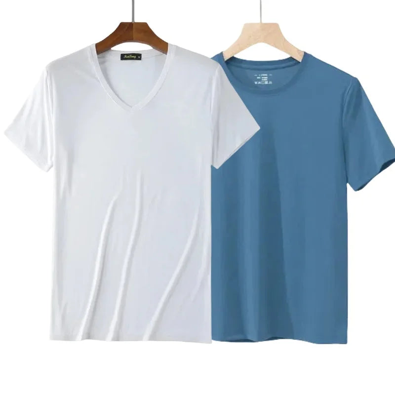 2 Pacotes de Camisetas de Fibra de Bambu com Gola Redonda Manga Curta Clássica Absorvente de Suor para Academia Masculina Regata Cor Sólida Preta Nova