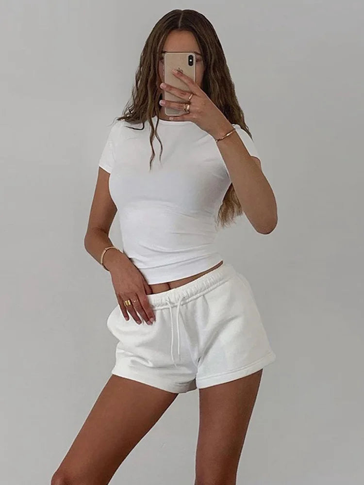 2023 Primavera Nova Camiseta Manga Curta Feminina Cor Sólida Simples Casual Macia Versátil Quente Básica Cropped Top Camisetas Moda Verão - Bordô G