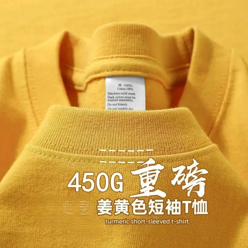 American 450g Heavy Cotton Short-sleeved T-shirt Men's and Women's Solid Color Loose Round Neck Top Bottoming Shirt Half-sleeved