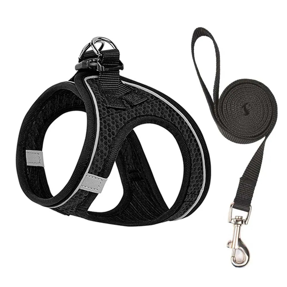 Colete Peitoral Ajustável com Guia para Cães e Gatos Arnês Malha de Poliéster Respirável Refletivo para Acessórios de Cães Pequenos e Gatos