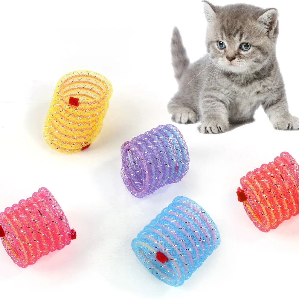 1 Peça Molas Coloridas com Bola de Pelúcia Brinquedo para Gatos Mastigarem para Brincadeiras Internas e Externas Estimulando a Curiosidade e