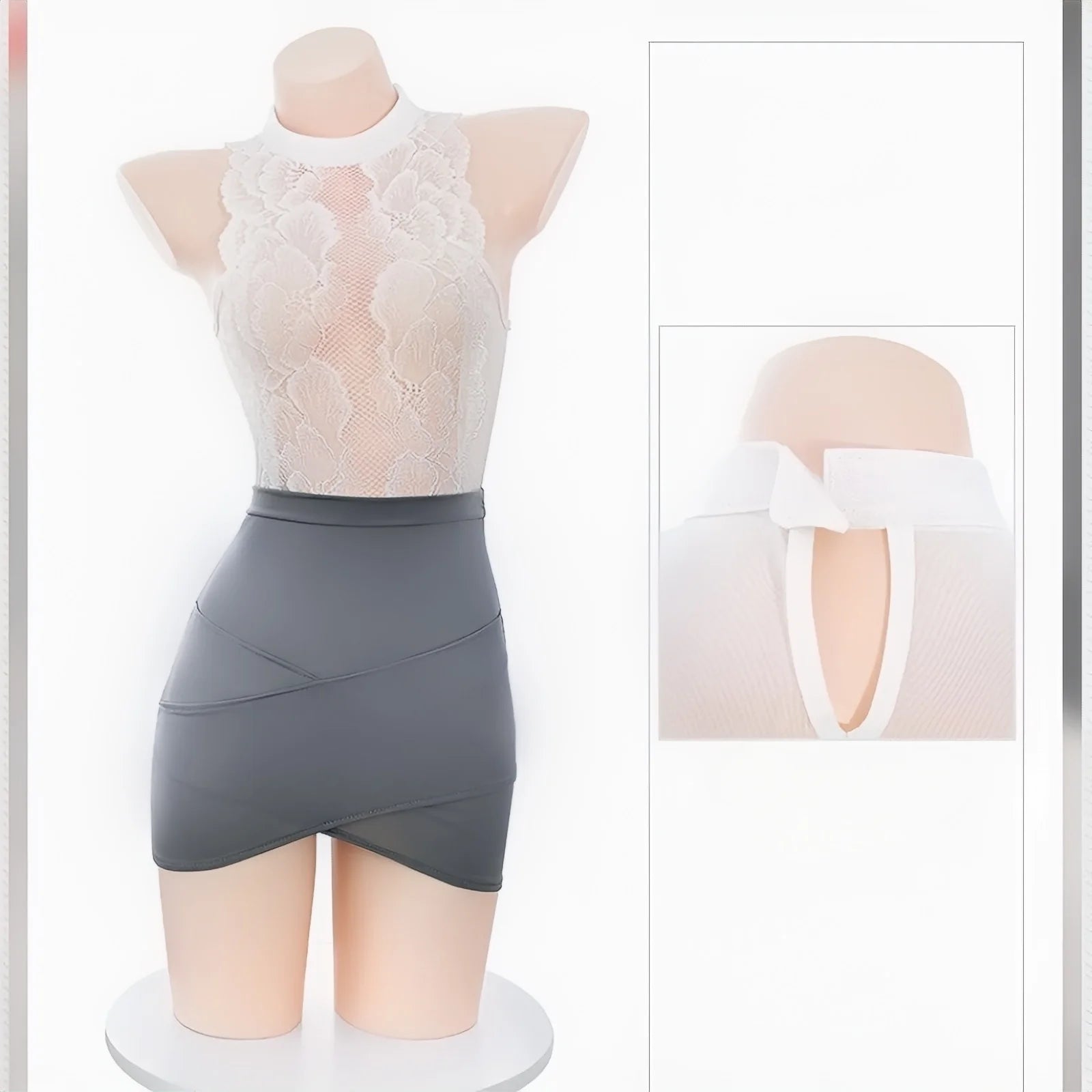 Lingerie sexy feminina; fantasia de aeromoça; fantasia de secretária de renda; conjunto de uniforme; fantasia profissional; cosplay.
