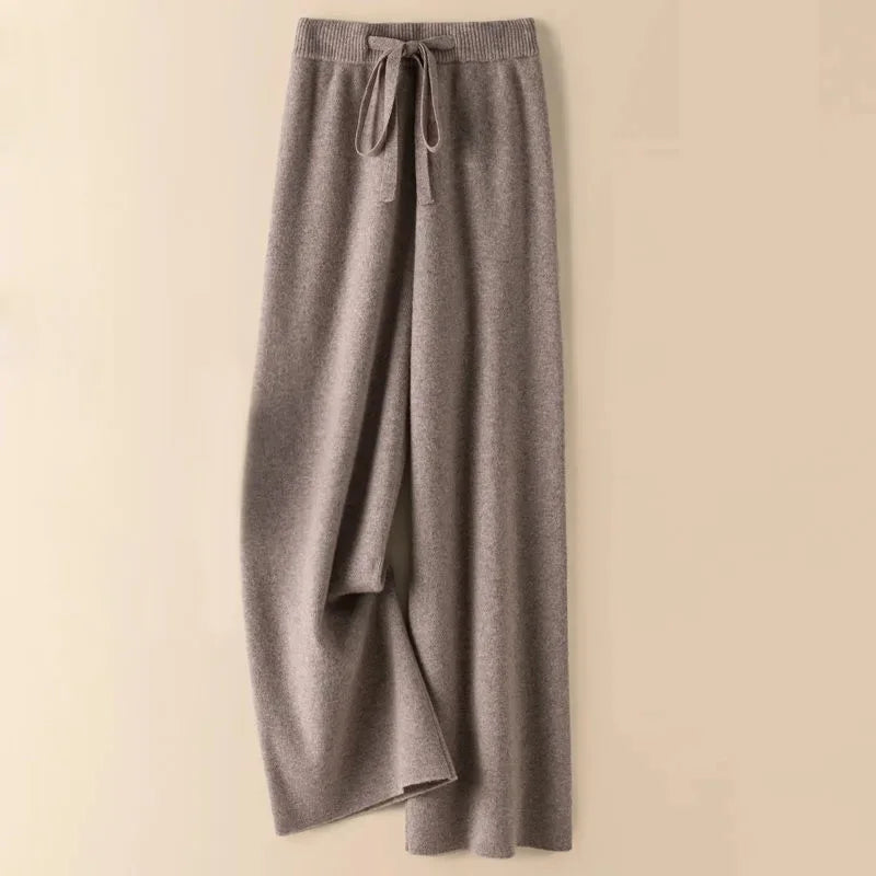 Calça Feminina de Malha Grossa Quente Casual Chique Básica Macia Elástica Cintura Alta Moda Coreana Calça Reta na Altura do Tornozelo Para Mulheres