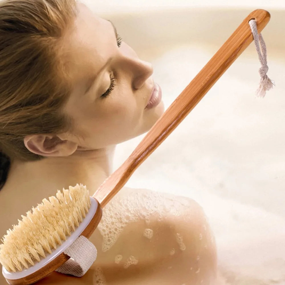 Natural Wood Long Handle Body Bath Brush