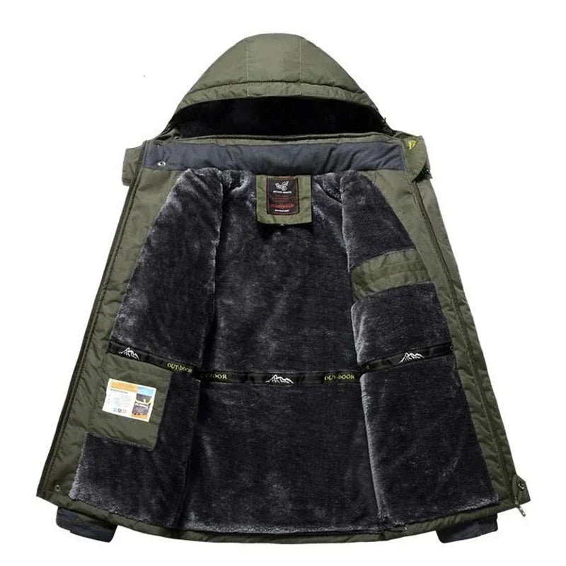 Jaqueta de Inverno Masculina Grossa Quente Impermeável com Capuz Parka Casaco Corta-Vento Militar Forro Polar Tamanhos Grandes 9GG Jaqueta Masculina