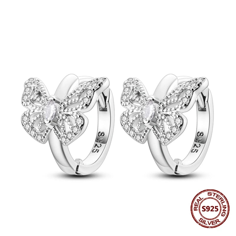 Lucky Clover Earrings 925 Silver Original Zircon Butterfly Dragonfly Chameleons Bee Flower Earrings For Women Jewelry Gift