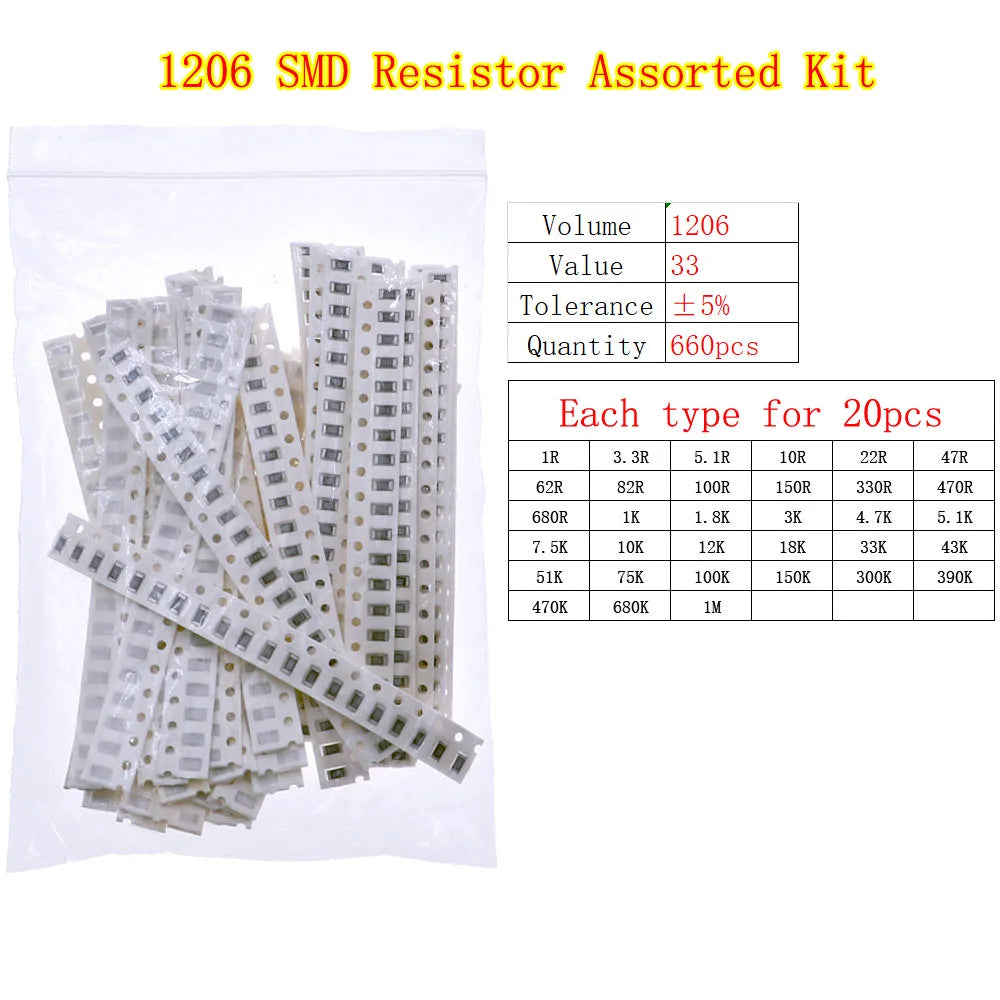 Kit de Resistores SMD Fixos 0ohm-10Mohm Sortidos