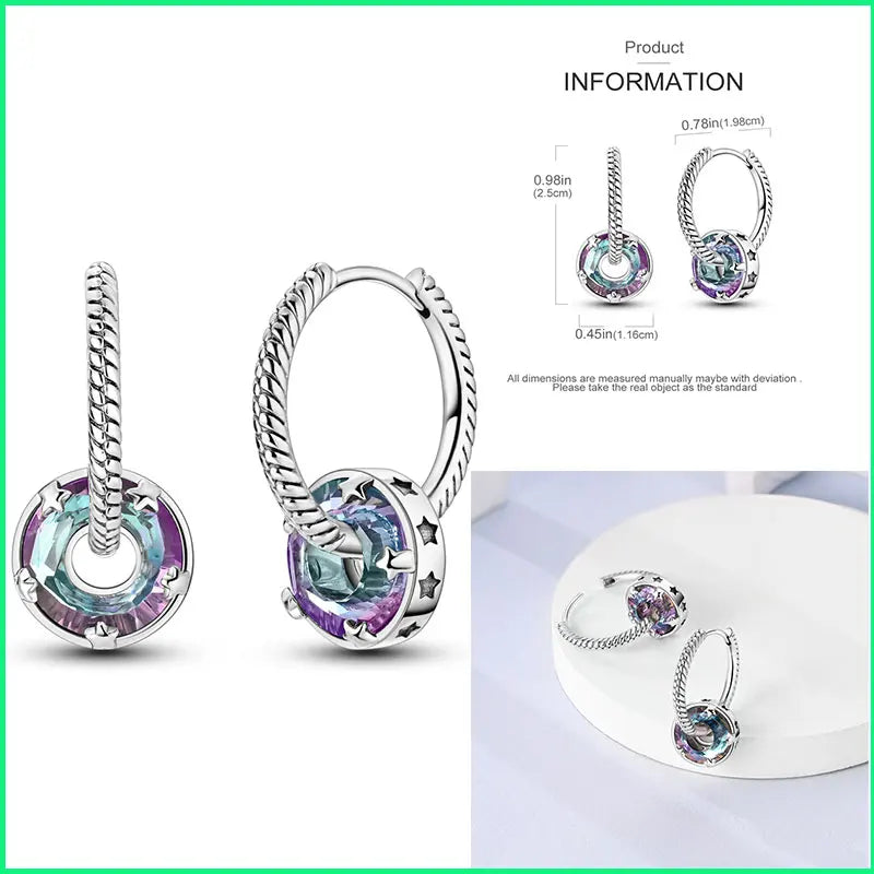 Orstarry 925 Sterling Silver Crystal Circular Eardrops Drop Earrings Women Earrings Charm Fashion Versatile Party Jewelry Gifts