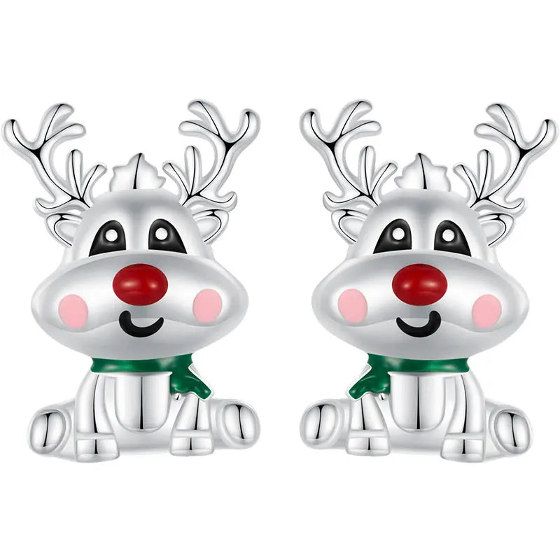 WOSTU 925 Sterling Silver Christmas Snowman Pearl Stud Earrings Xmas Red Hat Reindeer Ear Buckles New year Jewelry Holiday Gift