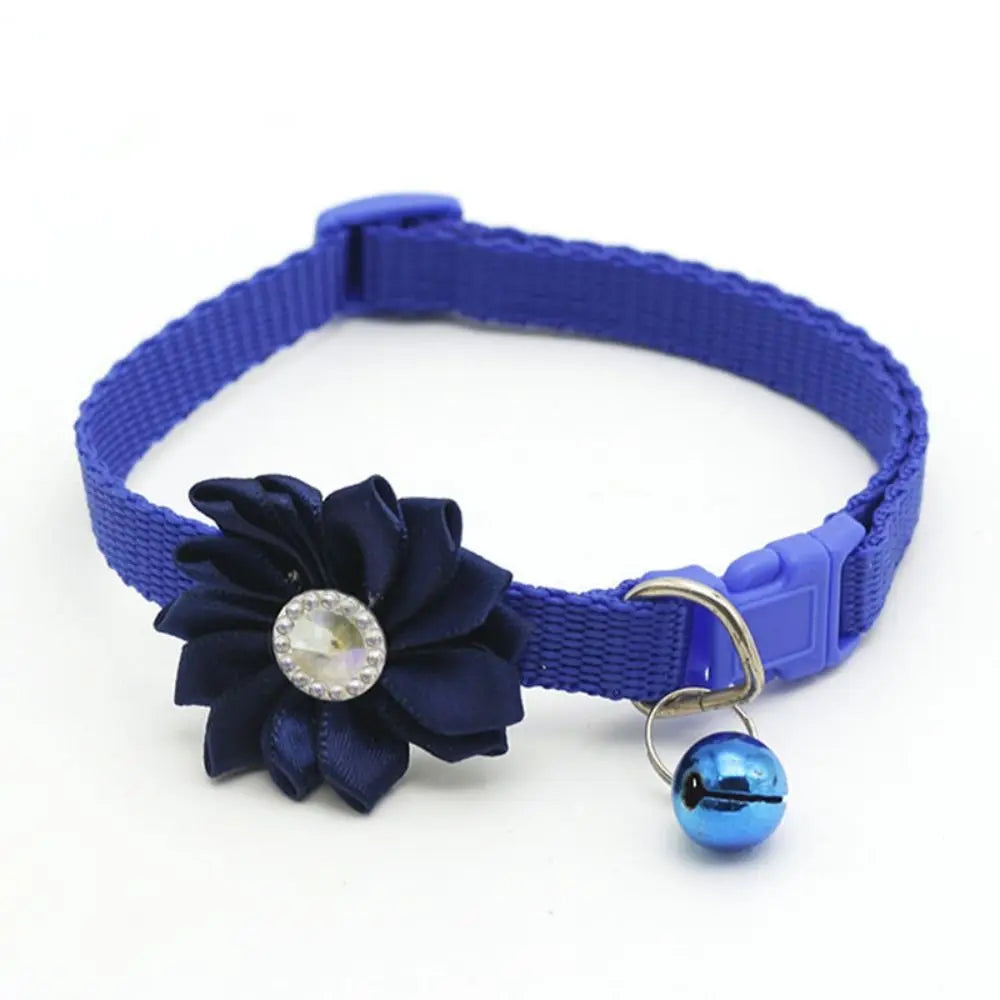 Lovely Adjustable Pet Bell Flower Collar Cute Small Cat Flower Necklace With Flower Bells Dog Neck Ring Car Accessories