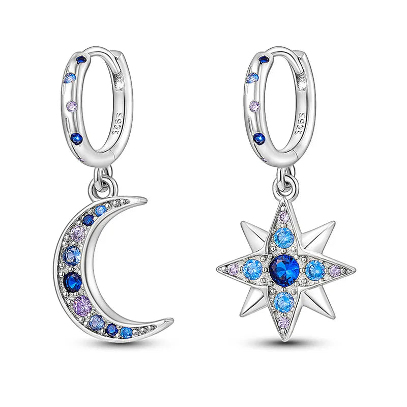 Star Moon Sun Hoop Earrings 925 Sterling Silver Original Star Shining Zircon Tassel Long Earrings For Women Luxury Jewelry Gift