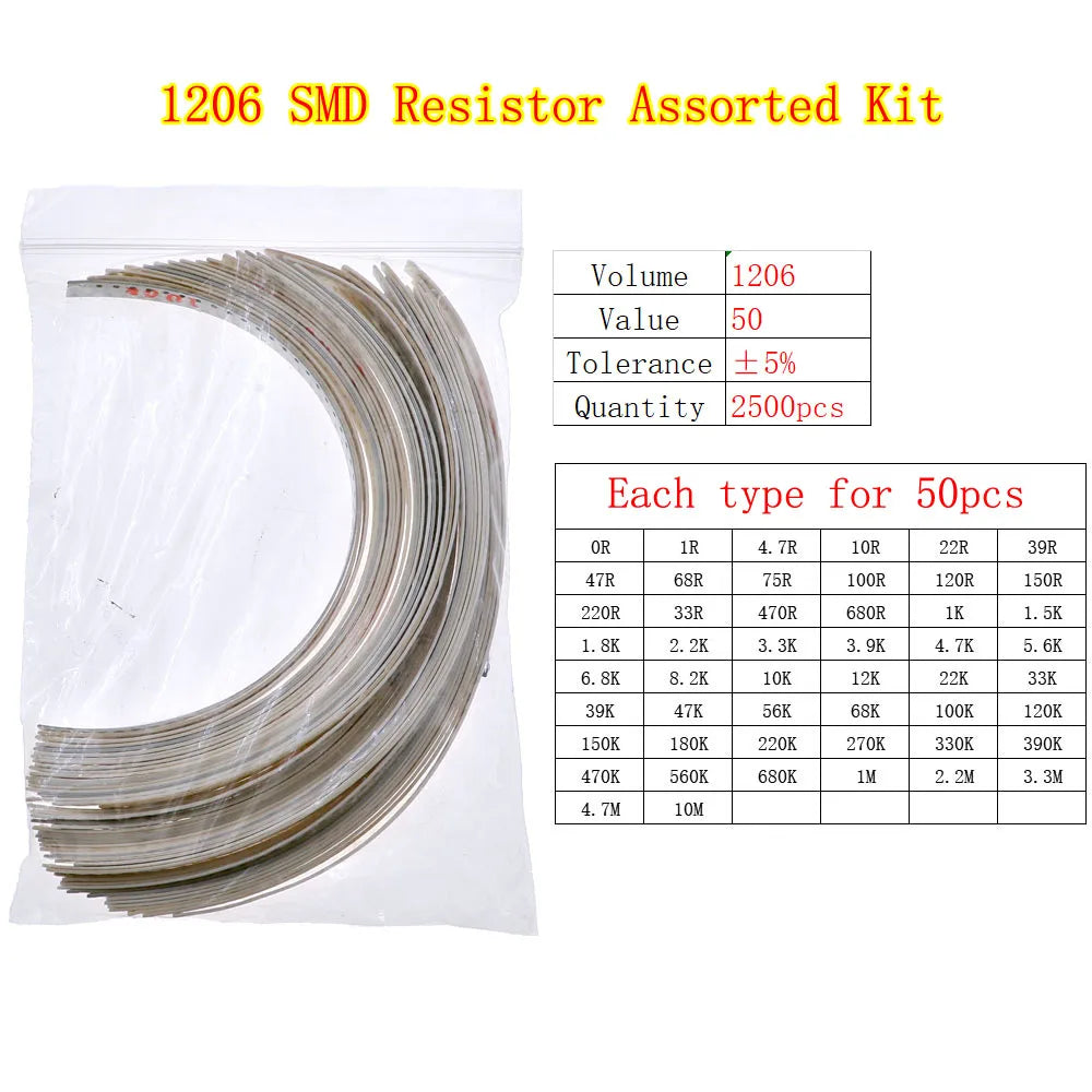Kit de Resistores SMD Fixos 0ohm-10Mohm Sortidos