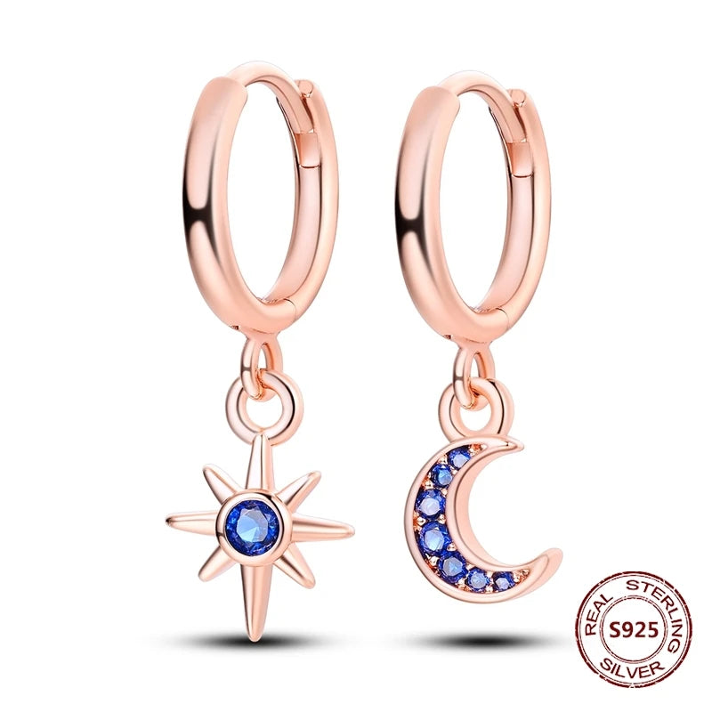 Star Moon Sun Hoop Earrings 925 Sterling Silver Original Star Shining Zircon Tassel Long Earrings For Women Luxury Jewelry Gift