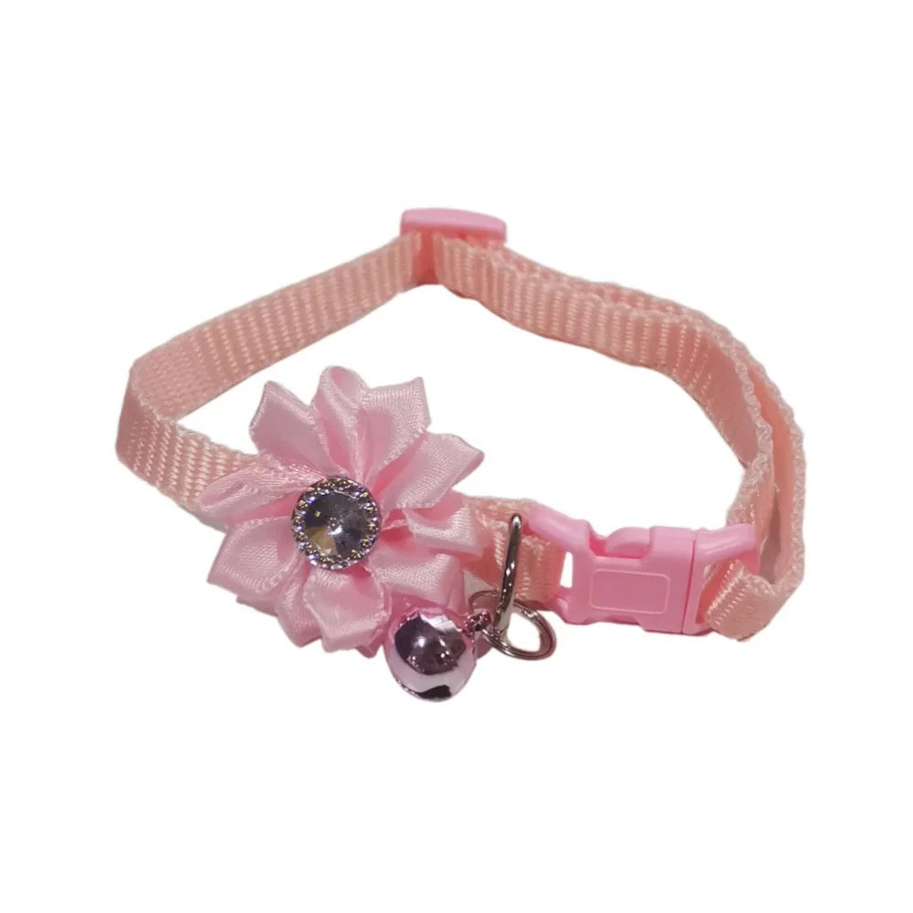 Lovely Adjustable Pet Bell Flower Collar Cute Small Cat Flower Necklace With Flower Bells Dog Neck Ring Car Accessories