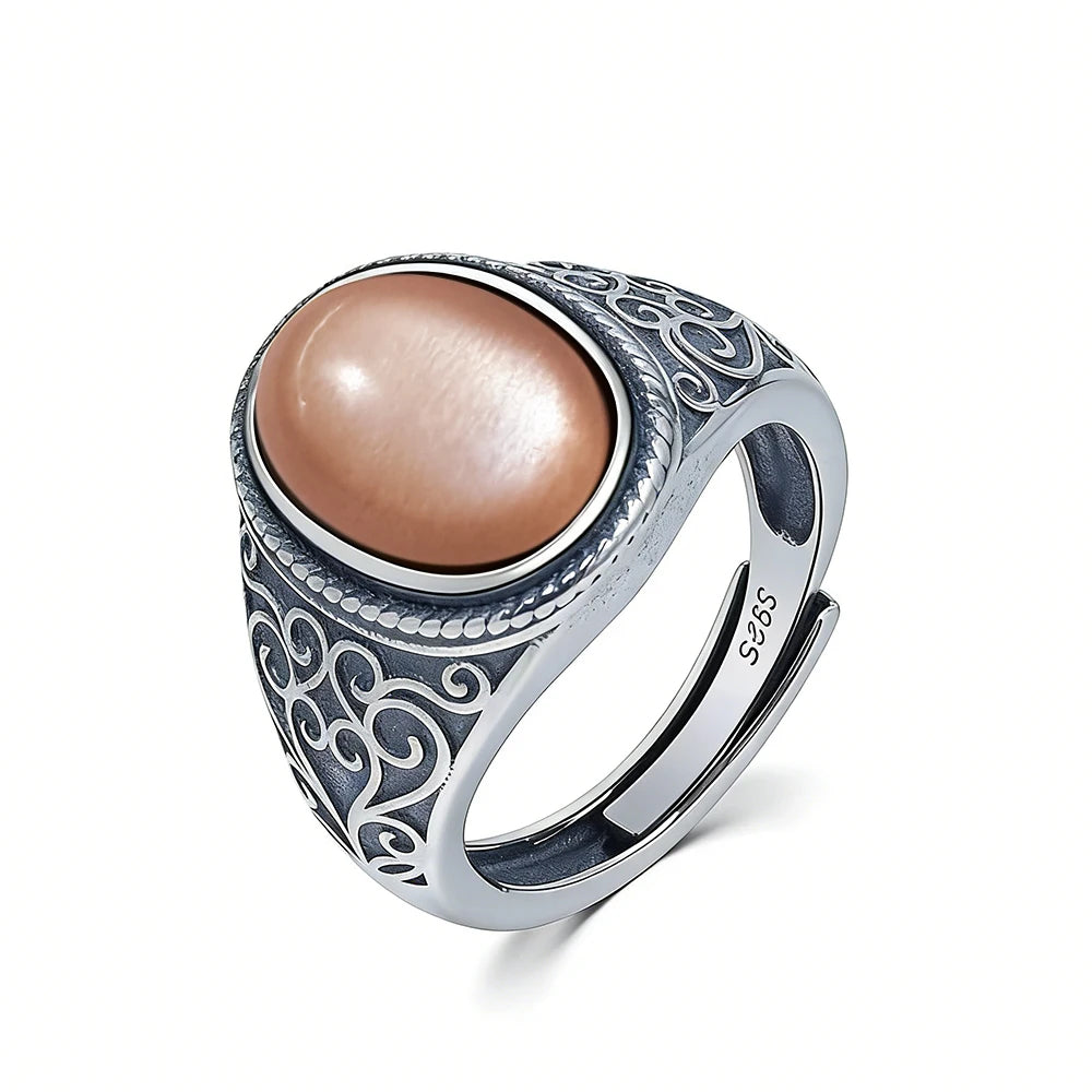 Vintage 925 Sterling Silver Ring Natural Tiger's Eye Stone 10*14MM Retro Style Large Stone Finger Rings Fine Jewelry for Men