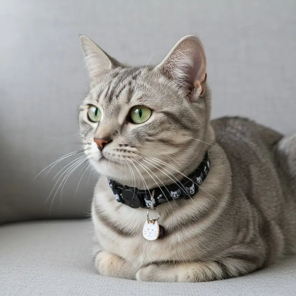 Coleira Ajustável para Gato com Fivela de Segurança de Liberação Rápida Antiasfixia para Filhotes, com Pingente de Rosto de Gato, Sino e Estampa de Gato