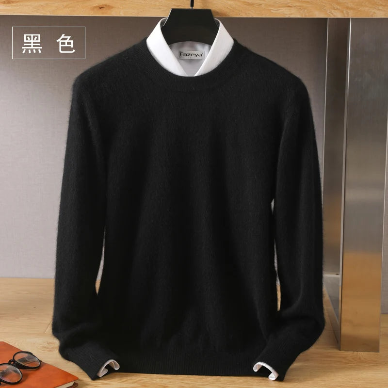 Suéter Masculino 100% Cashmere de Visom Puro, Gola Redonda, Pulôveres de Malha, Suéter Outono e Inverno Novo, Mangas Compridas, Suéteres de Alta Qualidade, Blusas de Visom