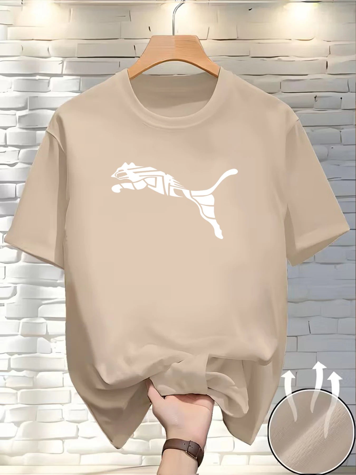 Camiseta Masculina Estampa Leopardo Raposa Gola Redonda Casual Estilo Y2K Fitness Esportiva