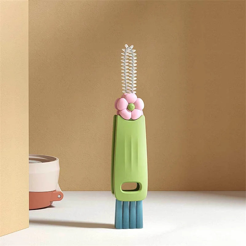 3 In 1 Multifunctional Cleaning Brush Tiny Bottle Cup Lid Detail Brush Straw Cleaner Tools Household Kitchen Cleaning Supplies