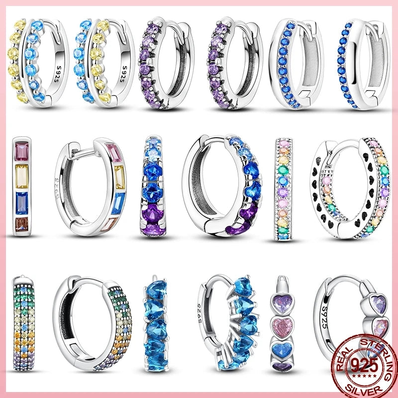 Earrings 925 Sterling Silver Colorful Shiny Zircon Earrings Temperament Charm Luxury Party Jewelry Gift Birthday Anniversary