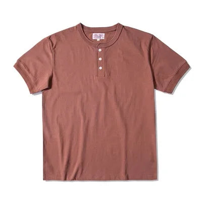 Camiseta Henley Manga Curta Red Tornado Algodão Pesado Masculina Dia a Dia Amekaji