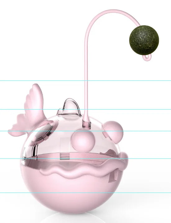 Brinquedo para Gatos Dispensa Comida Tumbler - Bolinha com Penas, Sino e Catnip com Design de Tamboril para Limpeza dos Dentes e Lambedura, Brinquedo Interativo para Gatos