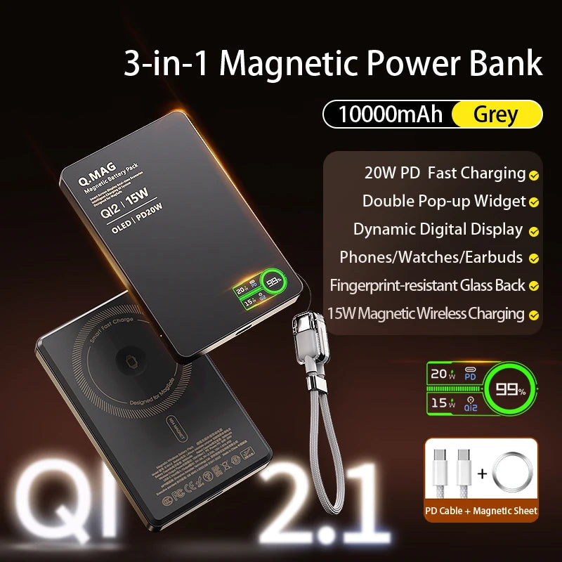Magnetic Power Bank 10000mAh Wireless Fast Charging Portable