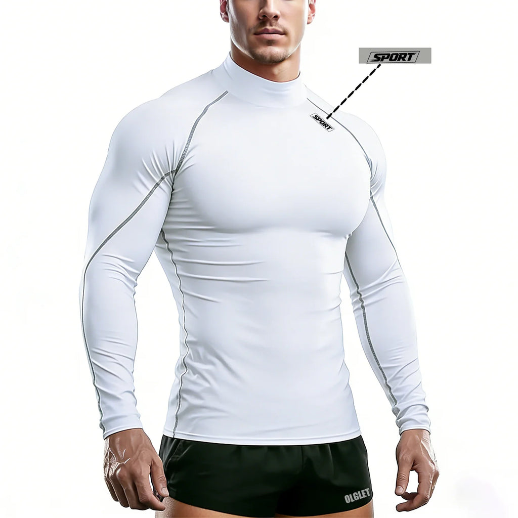 Camiseta Esportiva de Compressão Masculina Manga Longa Corrida Camisa Fitness Elástica Atlética Treino de Academia Esportiva Top
