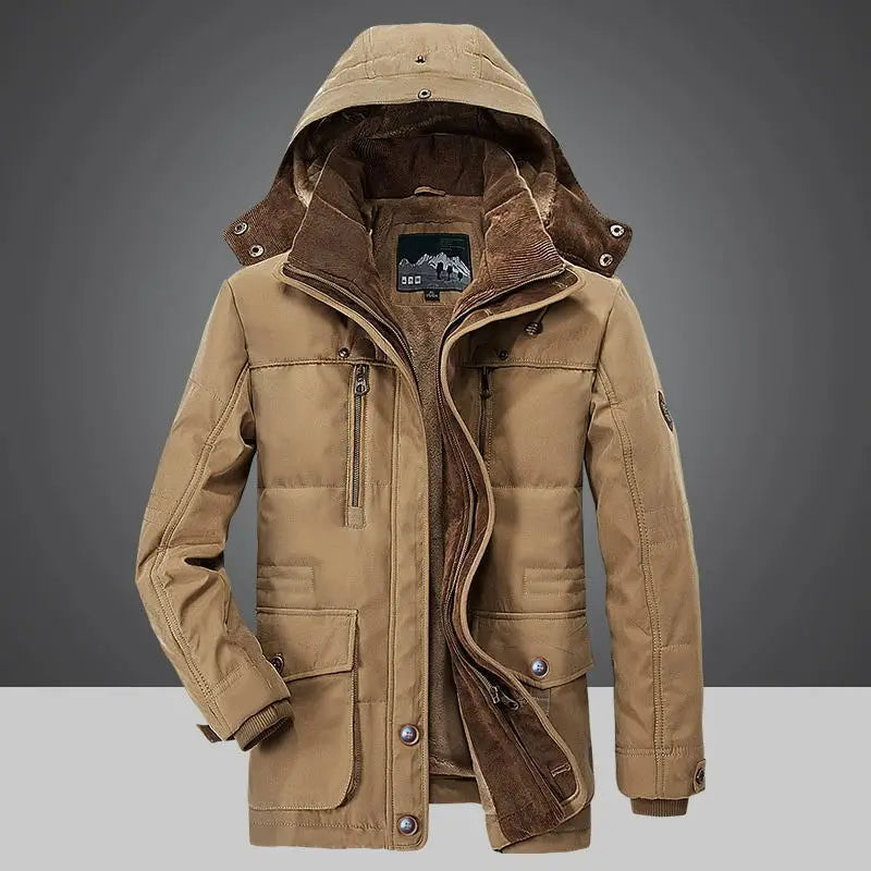 Jaqueta Masculina de Inverno Parka de Veludo Grosso com Vários Bolsos Parkas Sólidas Masculinas Jaquetas Plus Size Corta-vento de Lã Quente Grossa