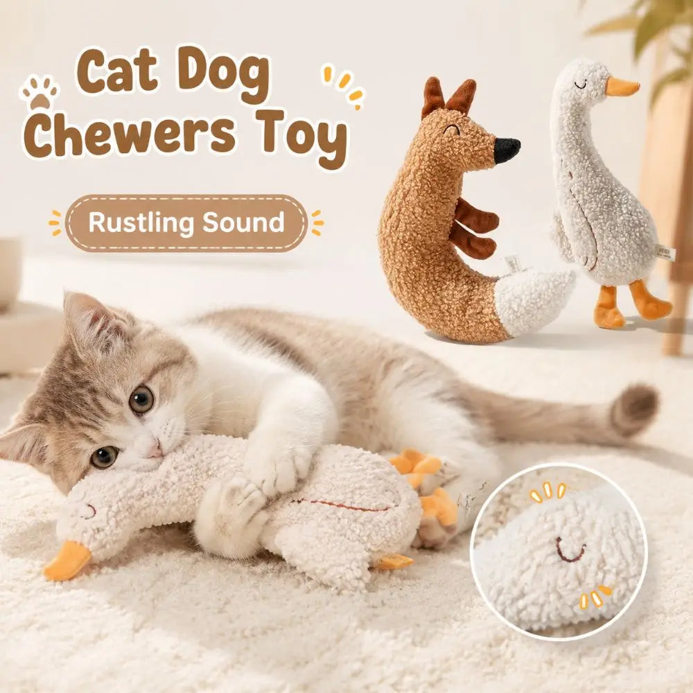 Goose Shape Cat Dog Chewers Toy Rustling Sound Amusing Myself Pet Teething Toy Cartoon Doll Cat Interactive Toy Relieve Boredom