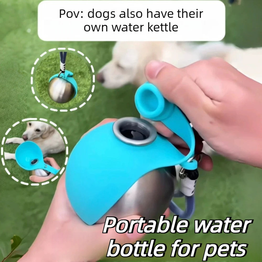 Garrafa de Água para Cães com Tigela de Silicone Removível, Construção em Aço Inox 285ml, Anti-Vazamento para Atividades ao Ar Livre como Caminhada