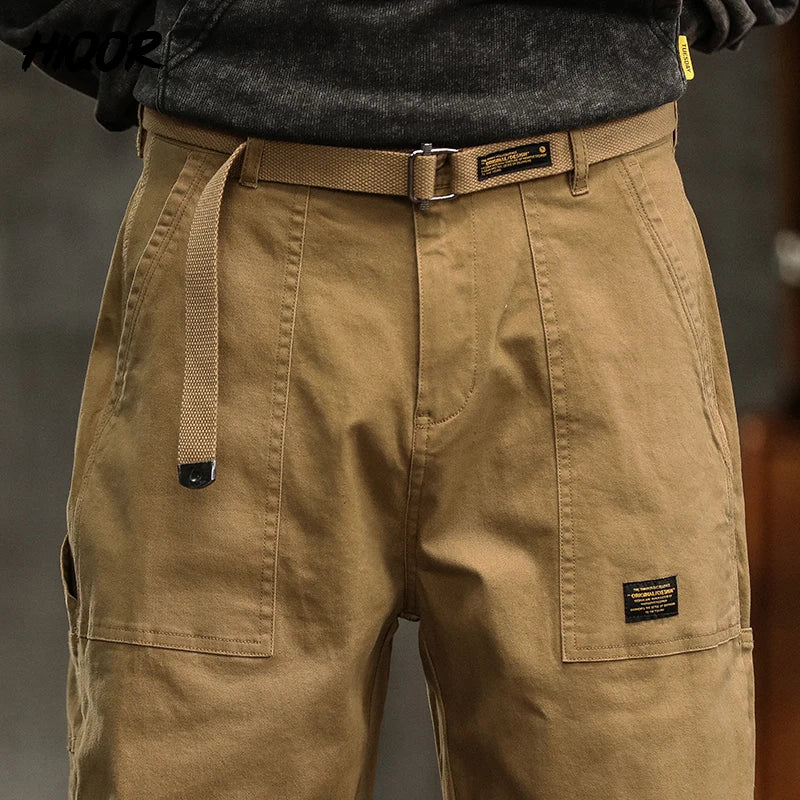 Hiqor Mens Clothing Spring Autumn Cargo Pants Man Cotton Casual Loose Trouser Belt Mid Waist Joggers Male Straight Baggy Pants