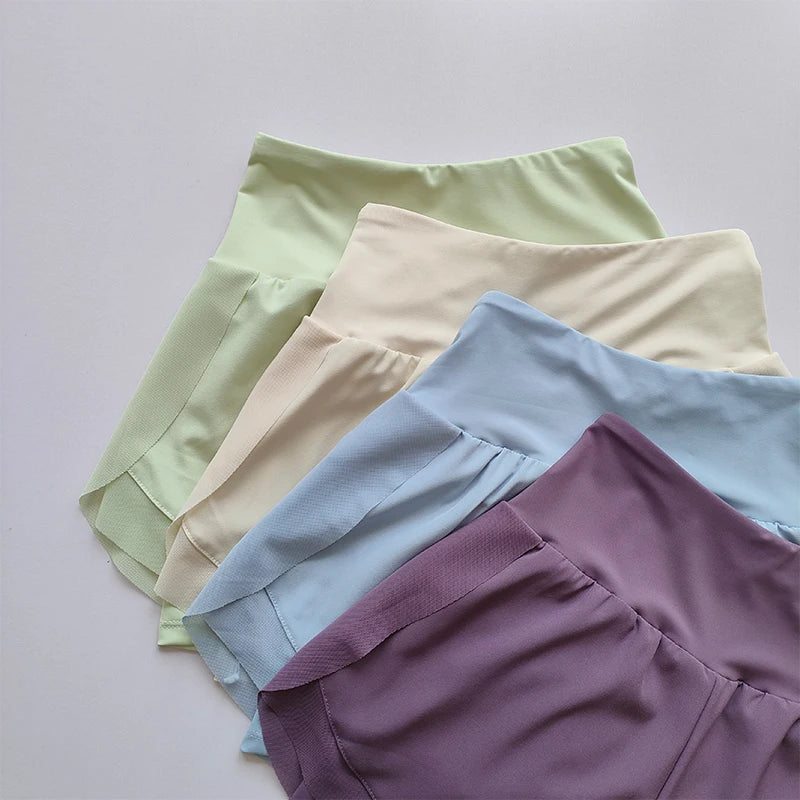 Shorts Esportivos Femininos de Verão em Tela 2 em 1 de Secagem Rápida para Yoga Shorts Respiráveis para Fitness Shorts de Corrida de Cintura Alta