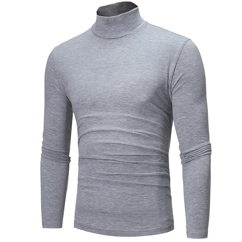 Camisa Masculina Nova Camiseta Básica Slim Fit Gola Alta de Poliéster Pulôver Gola Rolê Suéter Tops Camisa Masculina Primavera Outono