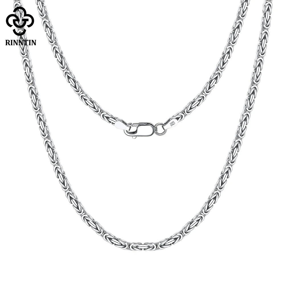 Rinntin Colar Feminino de Prata Esterlina 925 Vintage 2.5mm Corrente Bizantina Plana Joia Elegante de Luxo Presente SC79