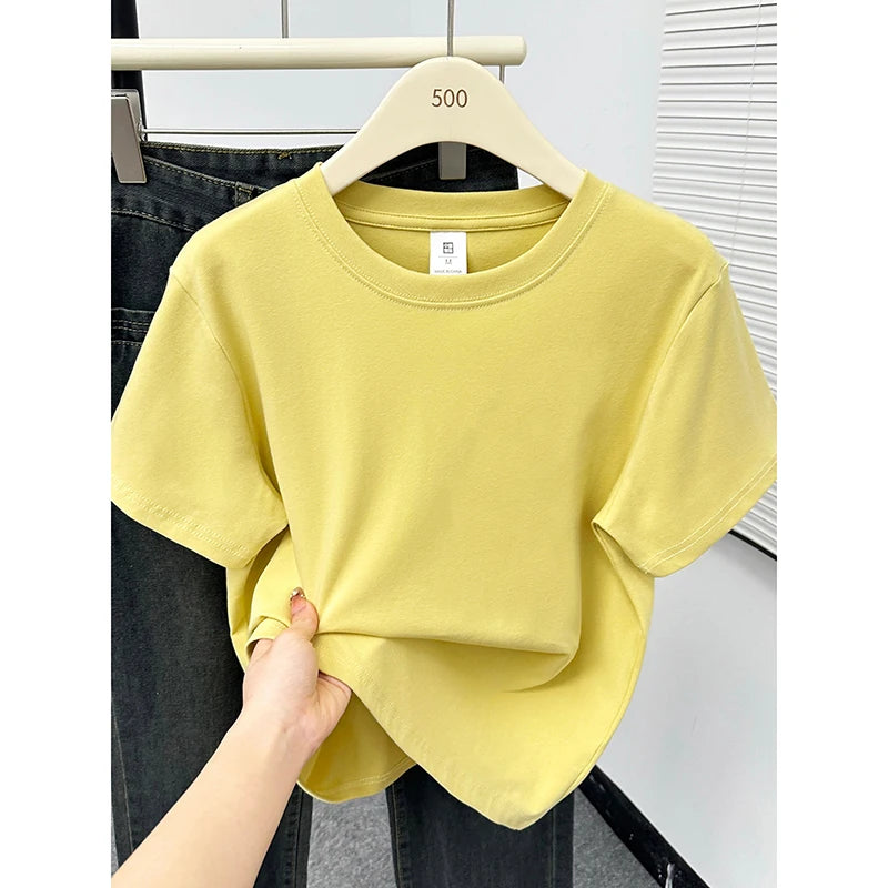2026 Verão Nova Camiseta Casual de Alta Qualidade Sexy Manga Curta Tendência da Moda Sólida Roupa Feminina Blusas Y2k