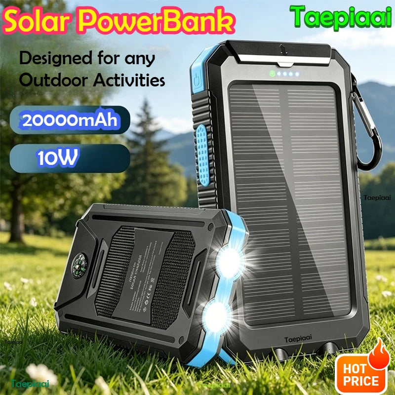 Solar Power Bank 20000mAh Portable Charging Strong LED Light